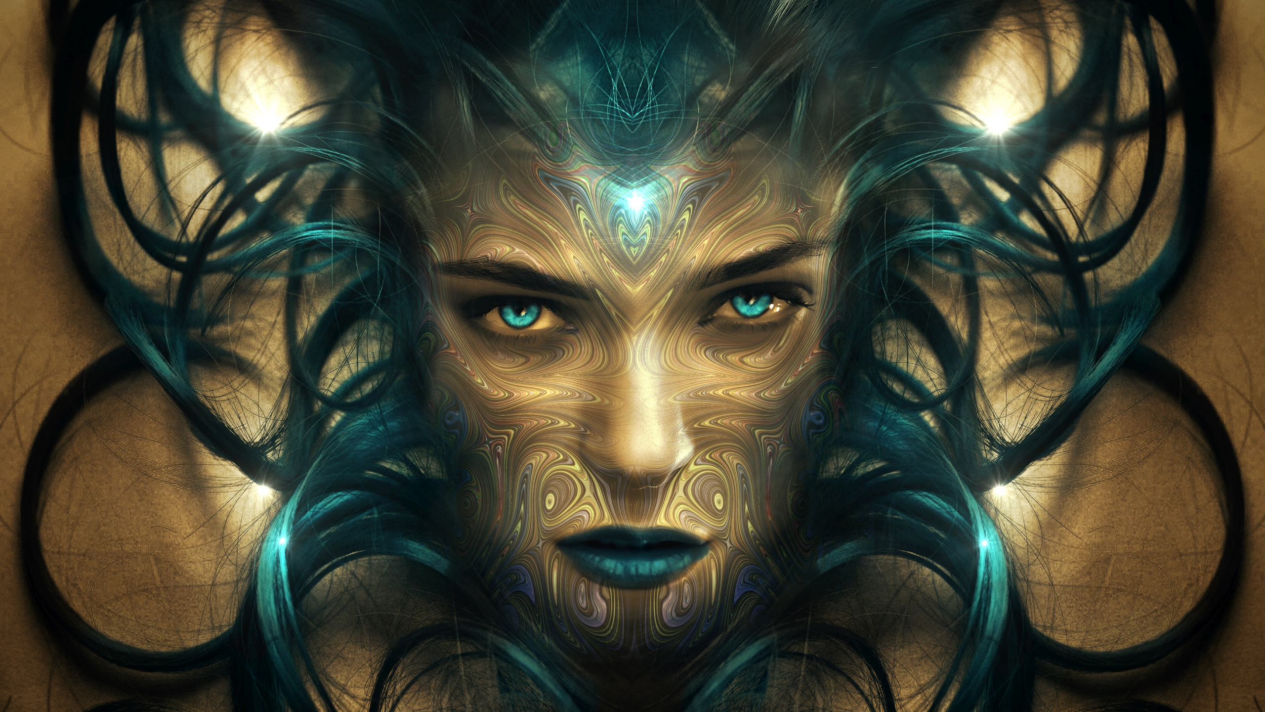 Blue and Black Human Face Painting. Wallpaper in 2560x1440 Resolution