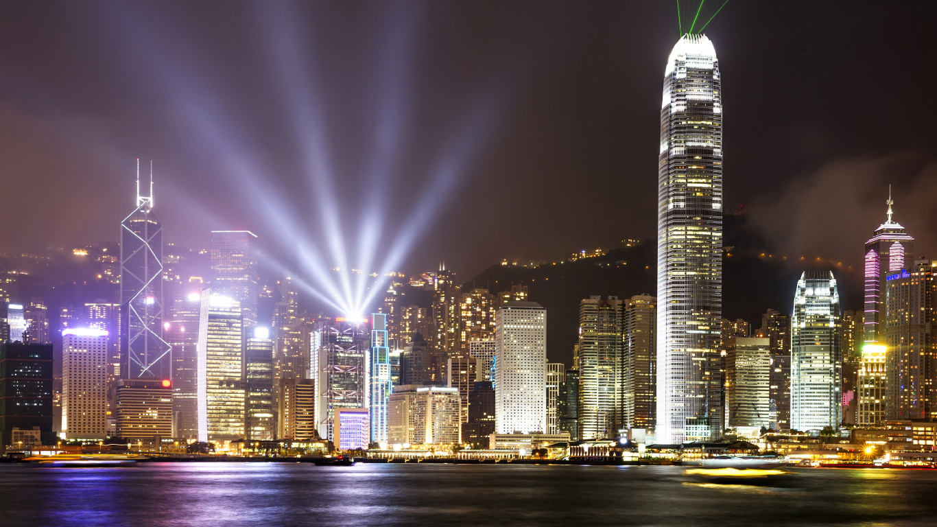 City Skyline During Night Time. Wallpaper in 1366x768 Resolution