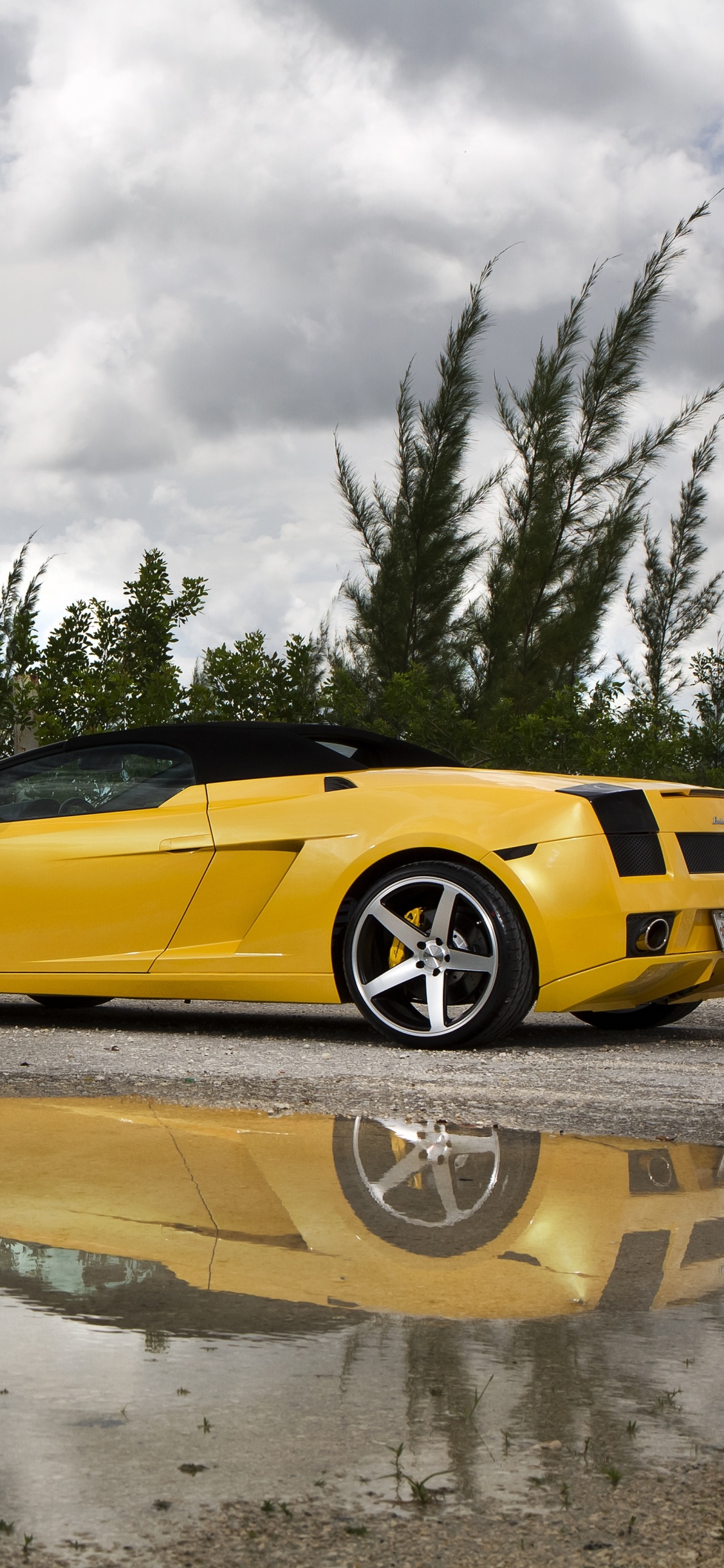 Ferrari 458 Italia Amarillo Sobre el Agua. Wallpaper in 1125x2436 Resolution