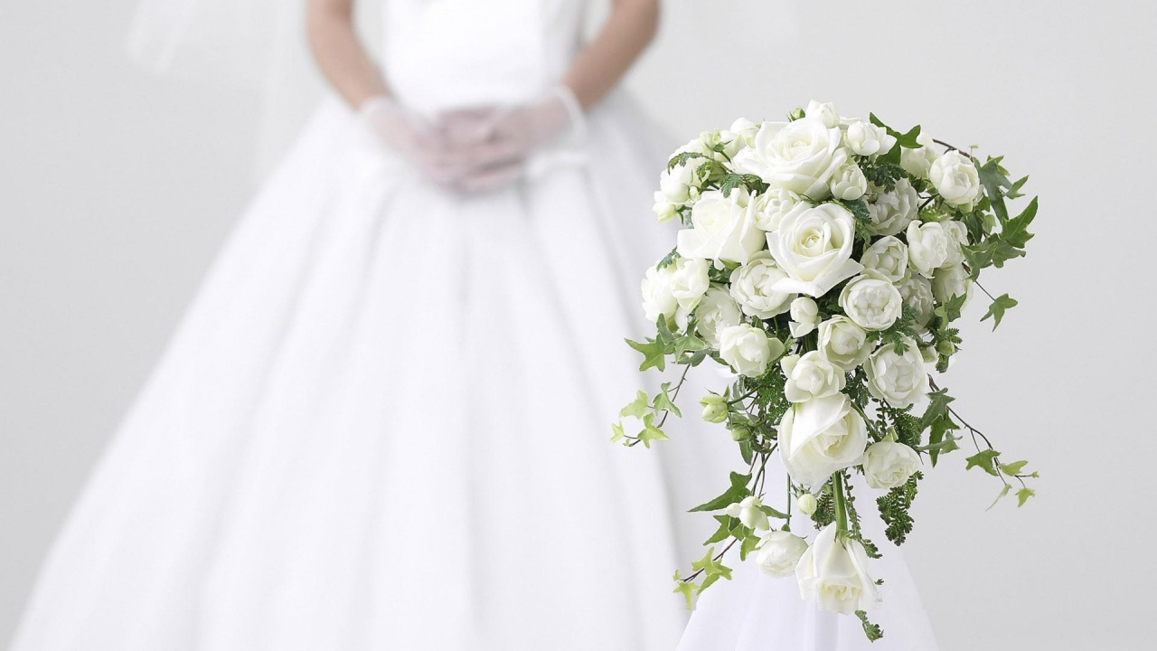 Wedding, Wedding Dress, Bride, Flower Bouquet, Bouquet. Wallpaper in 1280x720 Resolution