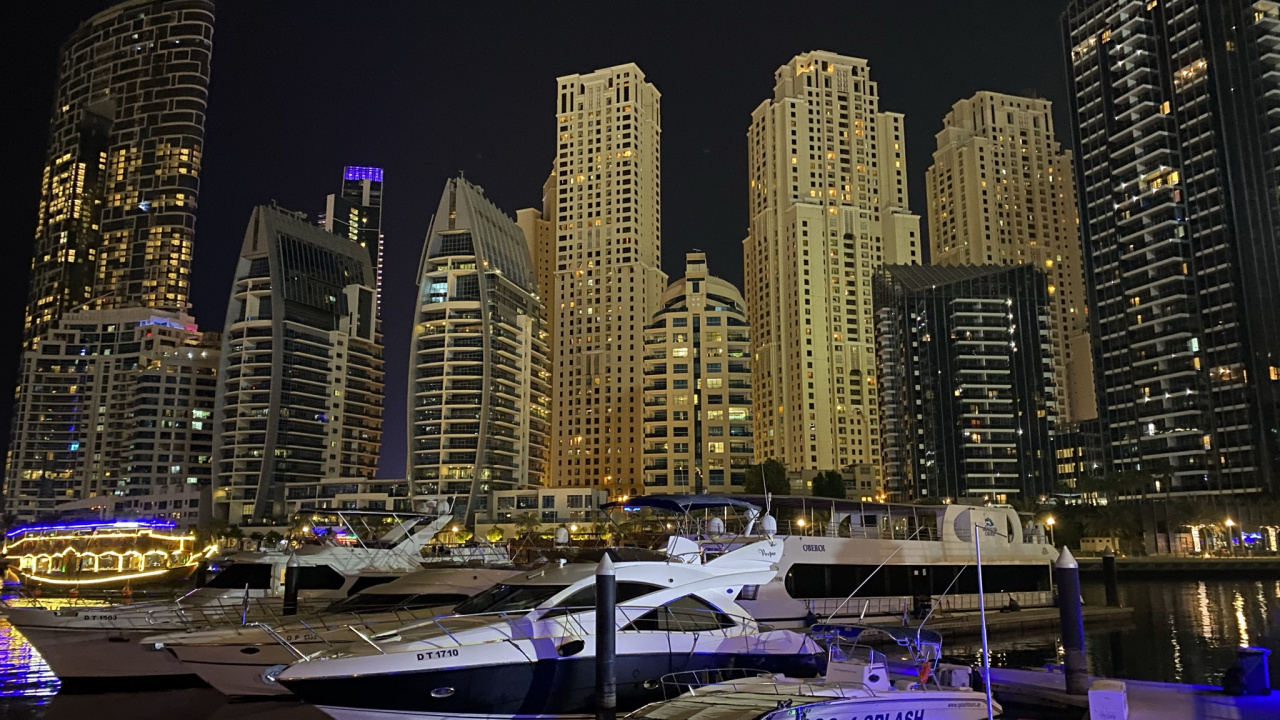 Dubai, Dubai Marina, Stadtlandschaften, Wolkenkratzer, Nacht. Wallpaper in 1280x720 Resolution