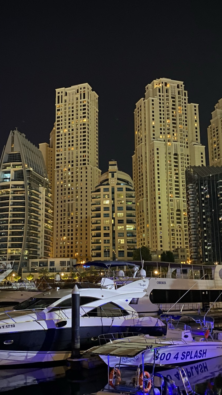 Dubai, Dubai Marina, Stadtlandschaften, Wolkenkratzer, Nacht. Wallpaper in 750x1334 Resolution