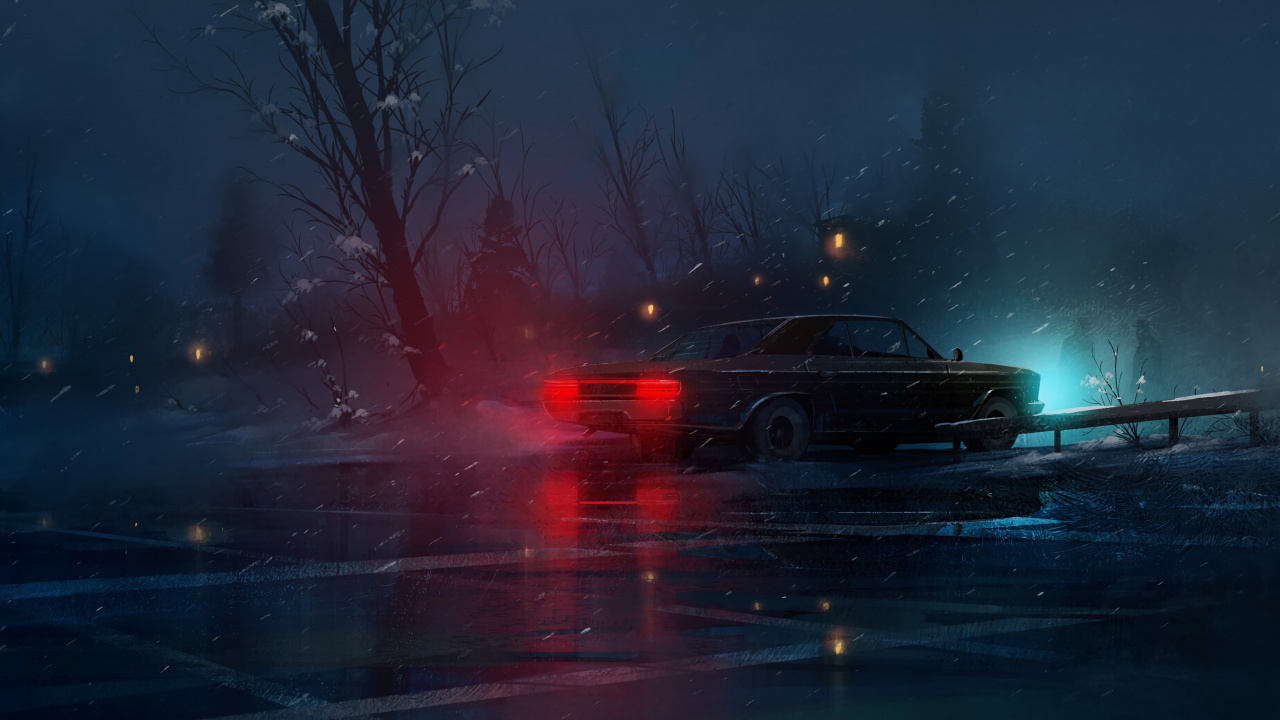 Voiture Noire Sur Route Pendant la Nuit. Wallpaper in 1280x720 Resolution