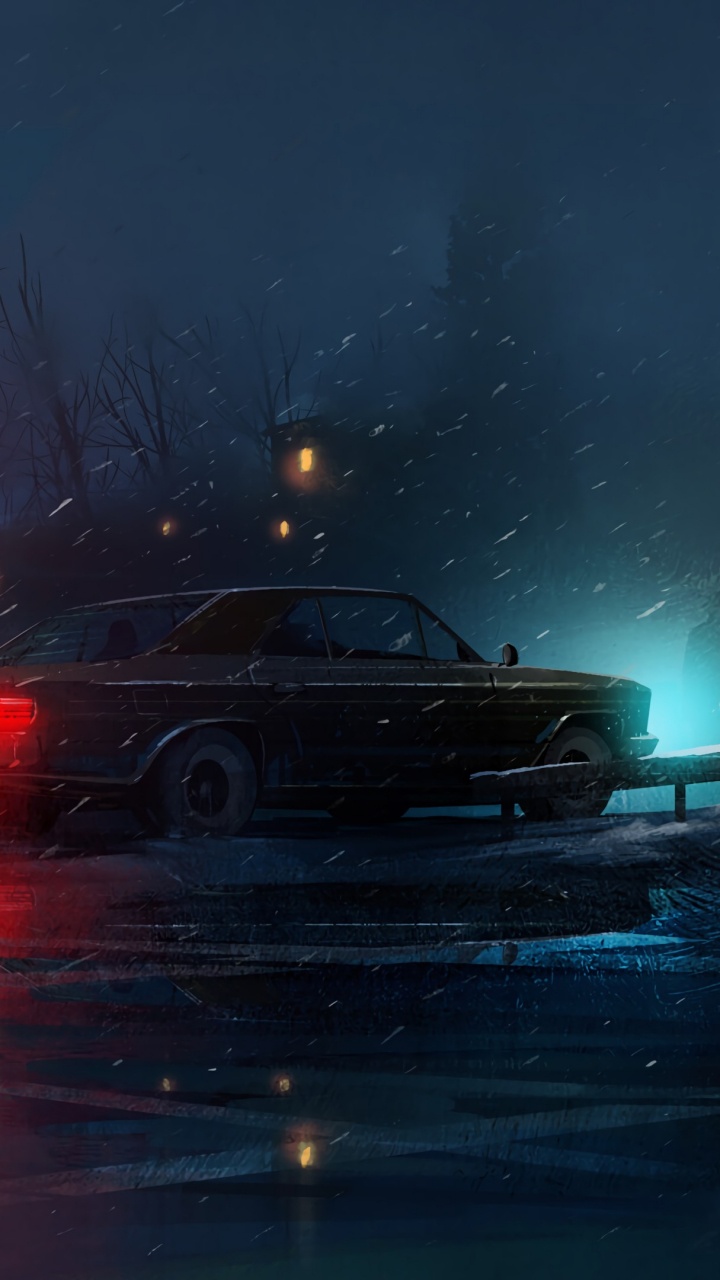 Voiture Noire Sur Route Pendant la Nuit. Wallpaper in 720x1280 Resolution