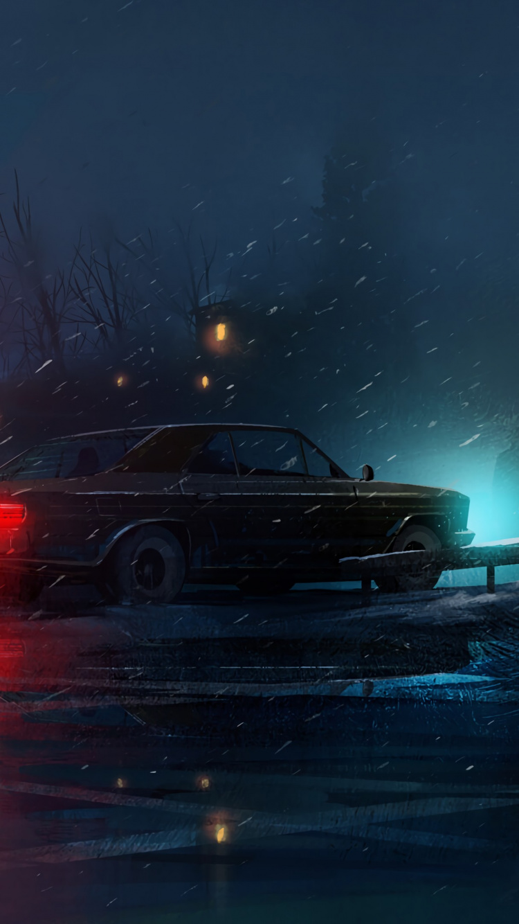 Voiture Noire Sur Route Pendant la Nuit. Wallpaper in 750x1334 Resolution