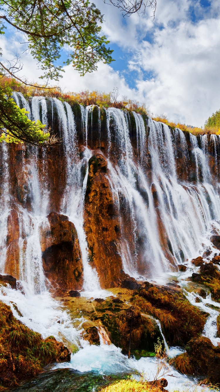 Waterfalls Under Blue Sky and White Clouds During Daytime. Wallpaper in 750x1334 Resolution