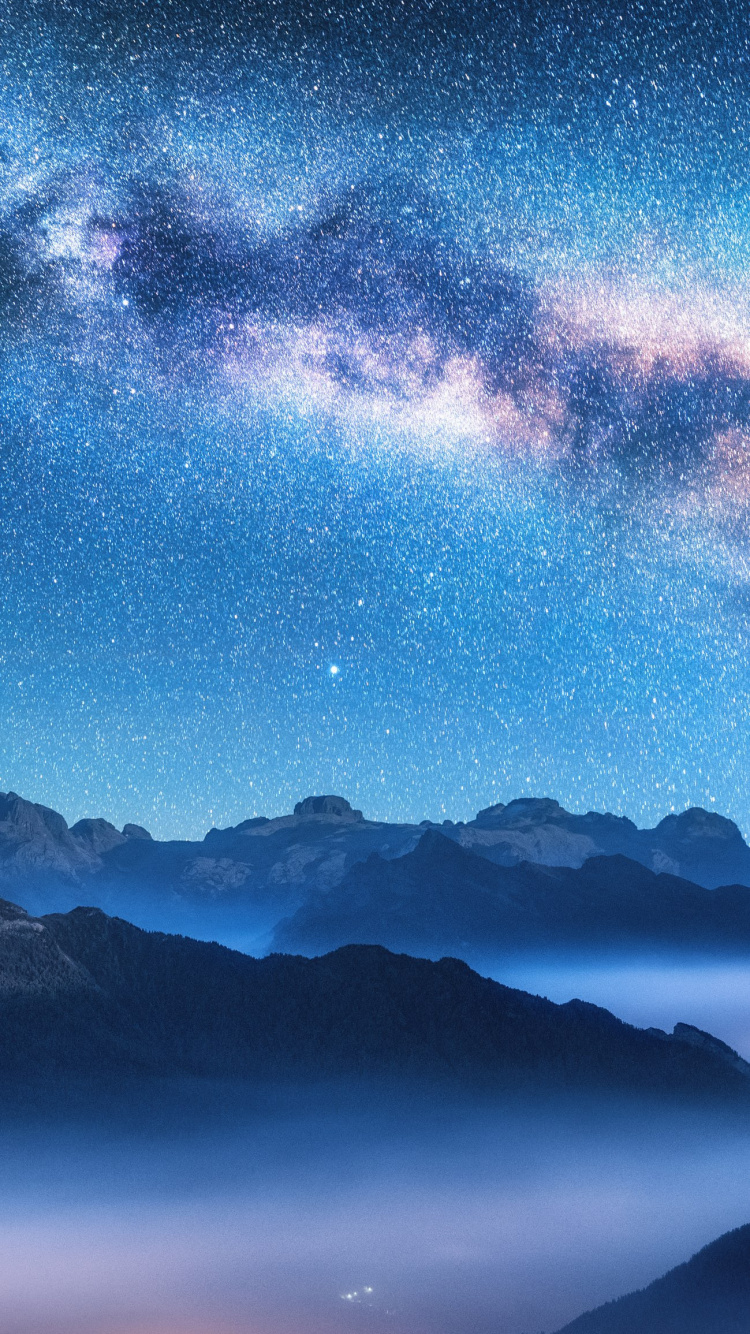 Mountain Night Fog, Earth, Mountain, Nature, Cloud. Wallpaper in 750x1334 Resolution