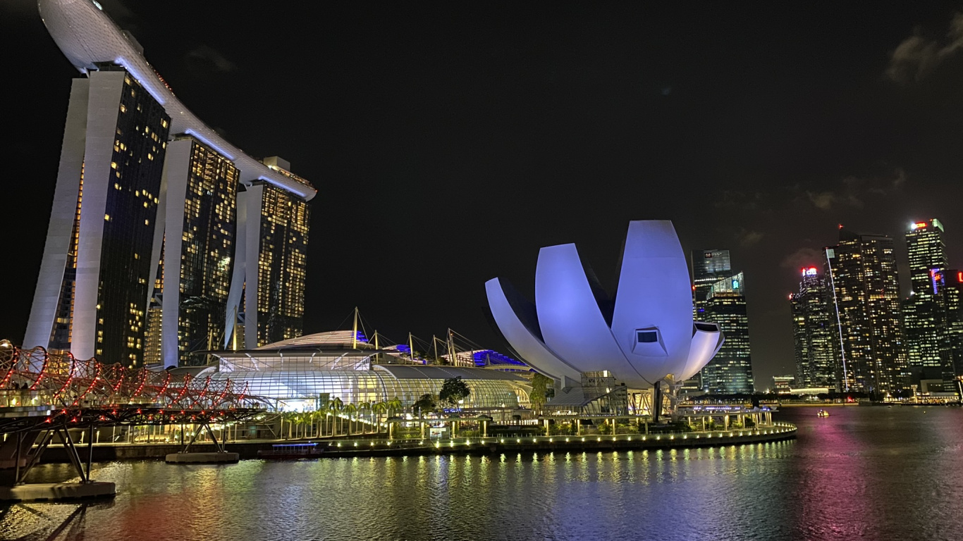 Singapour, Paysage Urbain, Gardens by The Bay, Nuit, Métropole. Wallpaper in 1366x768 Resolution