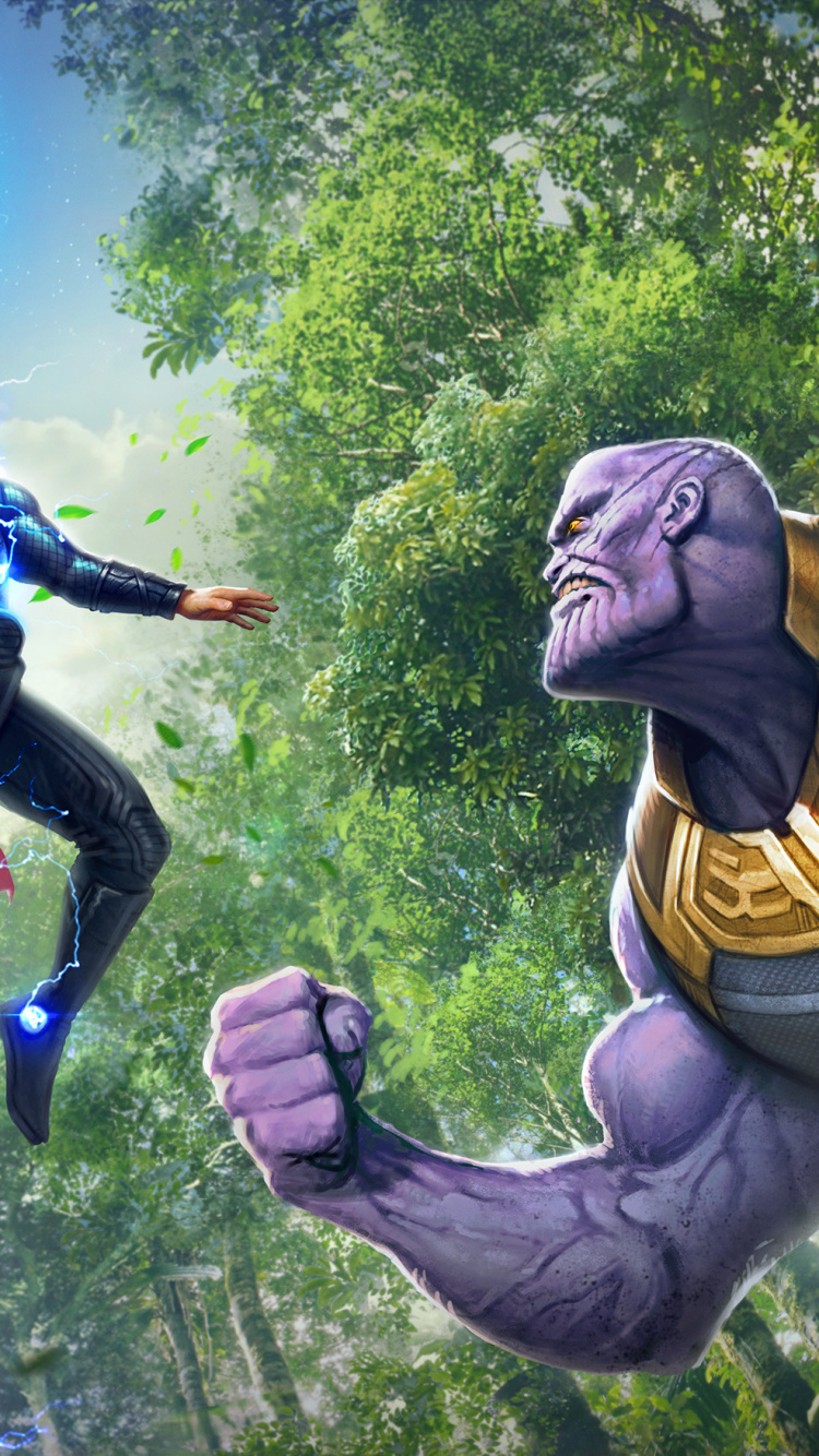 Thor vs Thanos, Thanos, Avengers Endgame, Thor, Vision. Wallpaper in 750x1334 Resolution