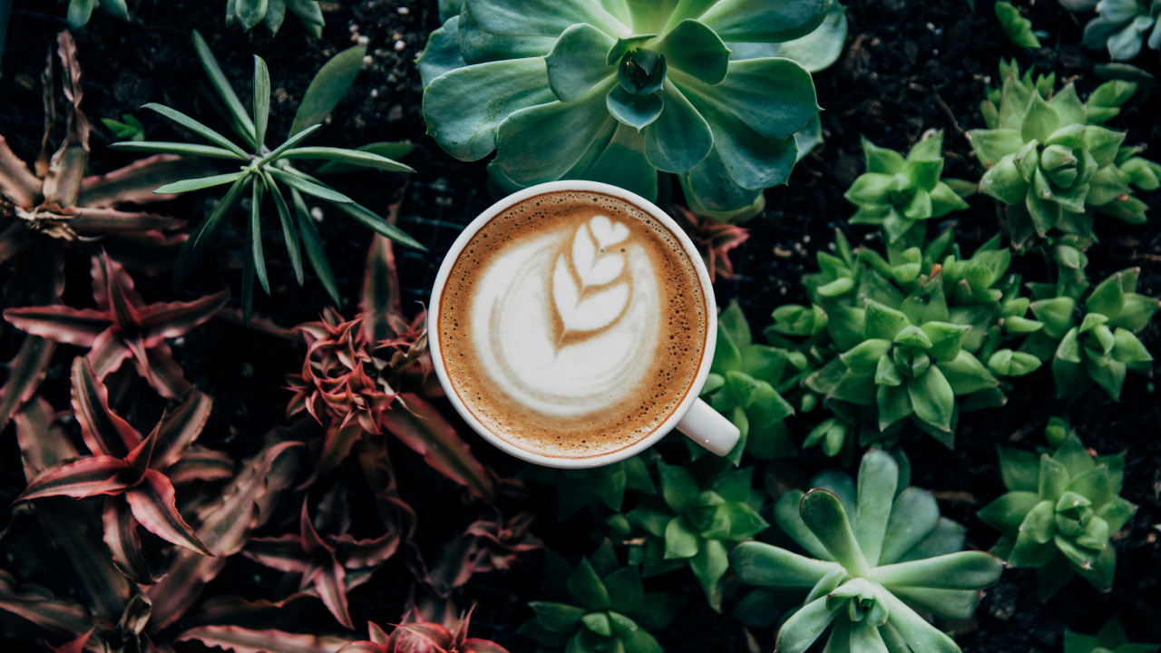 White Ceramic Mug With Coffee on Brown Wooden Table. Wallpaper in 1280x720 Resolution