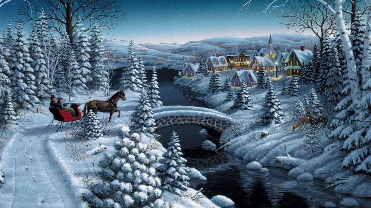 Brauner Und Weißer Hund Auf Schneebedecktem Boden Während Der Nacht. Wallpaper in 1280x720 Resolution