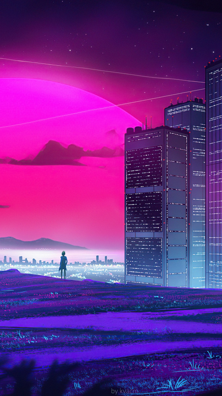 大都会, Synthwave, 数码艺术, 艺术, 绘画 壁纸 720x1280 允许