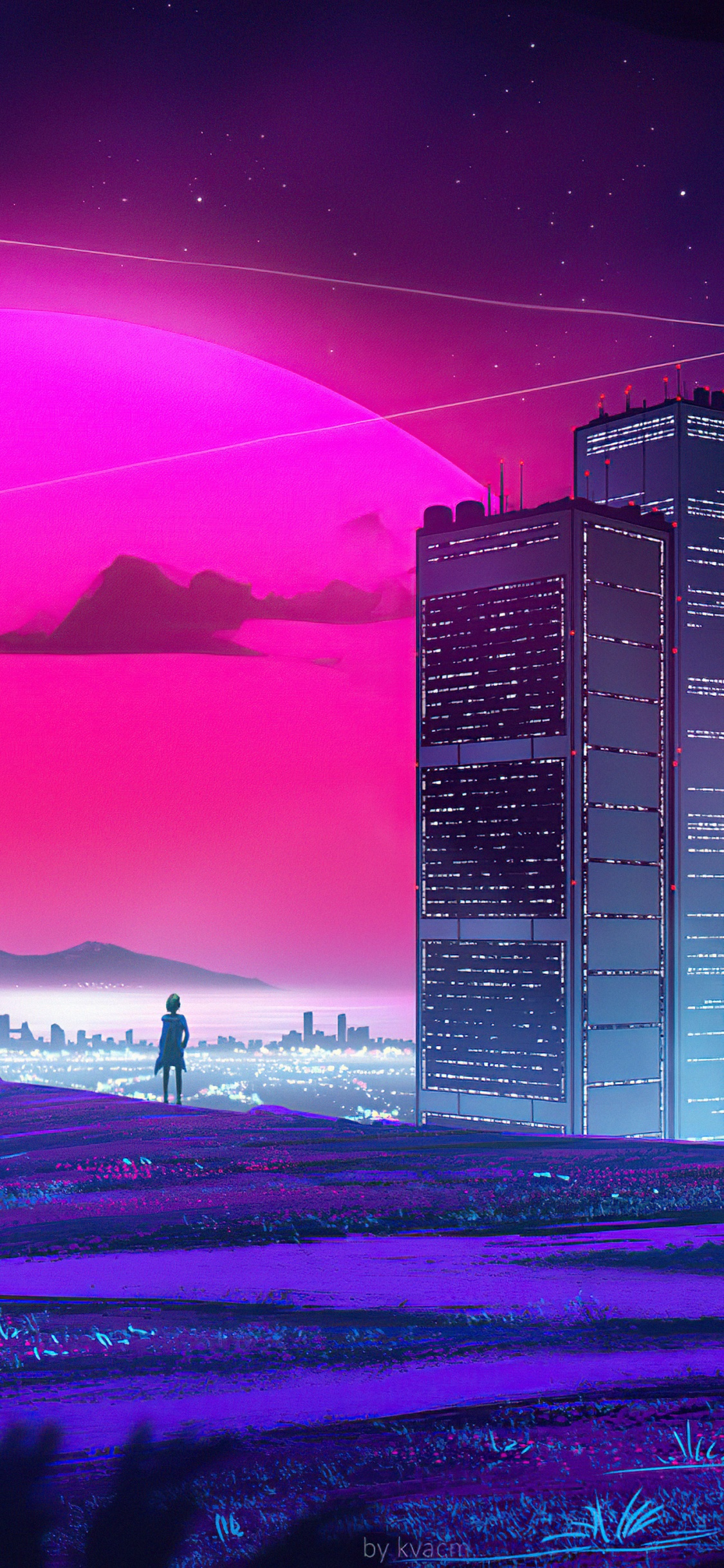 Metropolis, Synthwave, Digital Art, Art, Drawing. Wallpaper in 1125x2436 Resolution