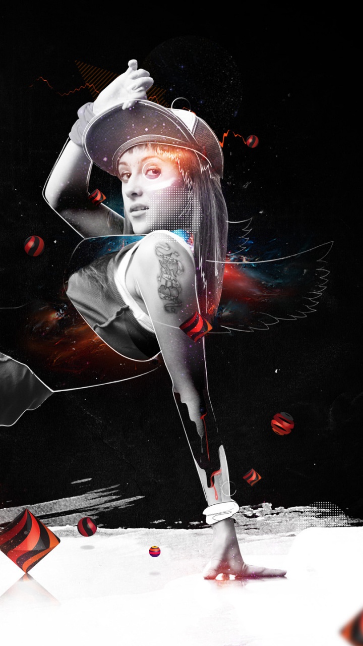 Frau in Schwarz-weißem Kleid Mit Weißem Stock. Wallpaper in 720x1280 Resolution