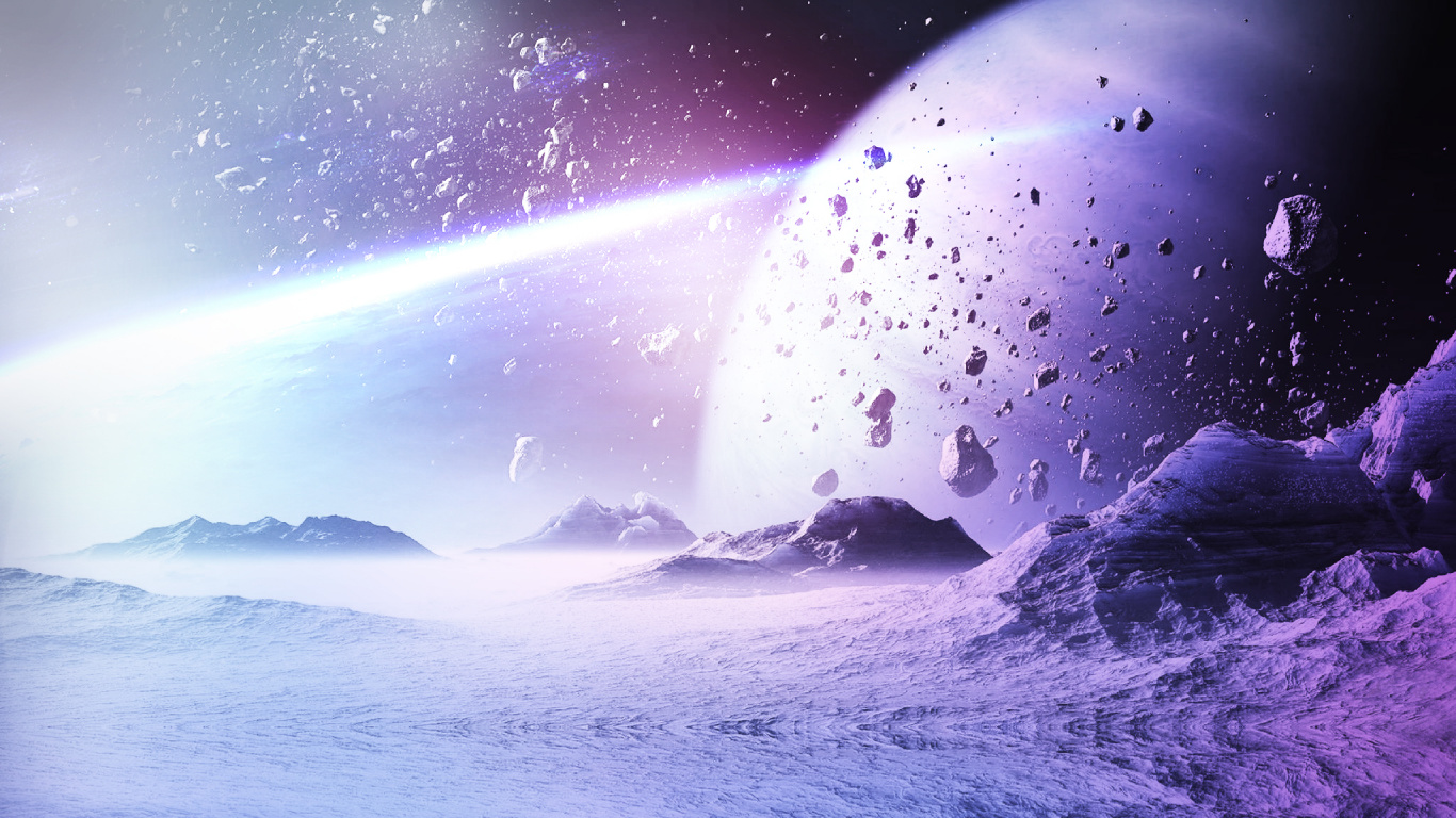 Snow Covered Mountain Under Starry Night. Wallpaper in 1366x768 Resolution