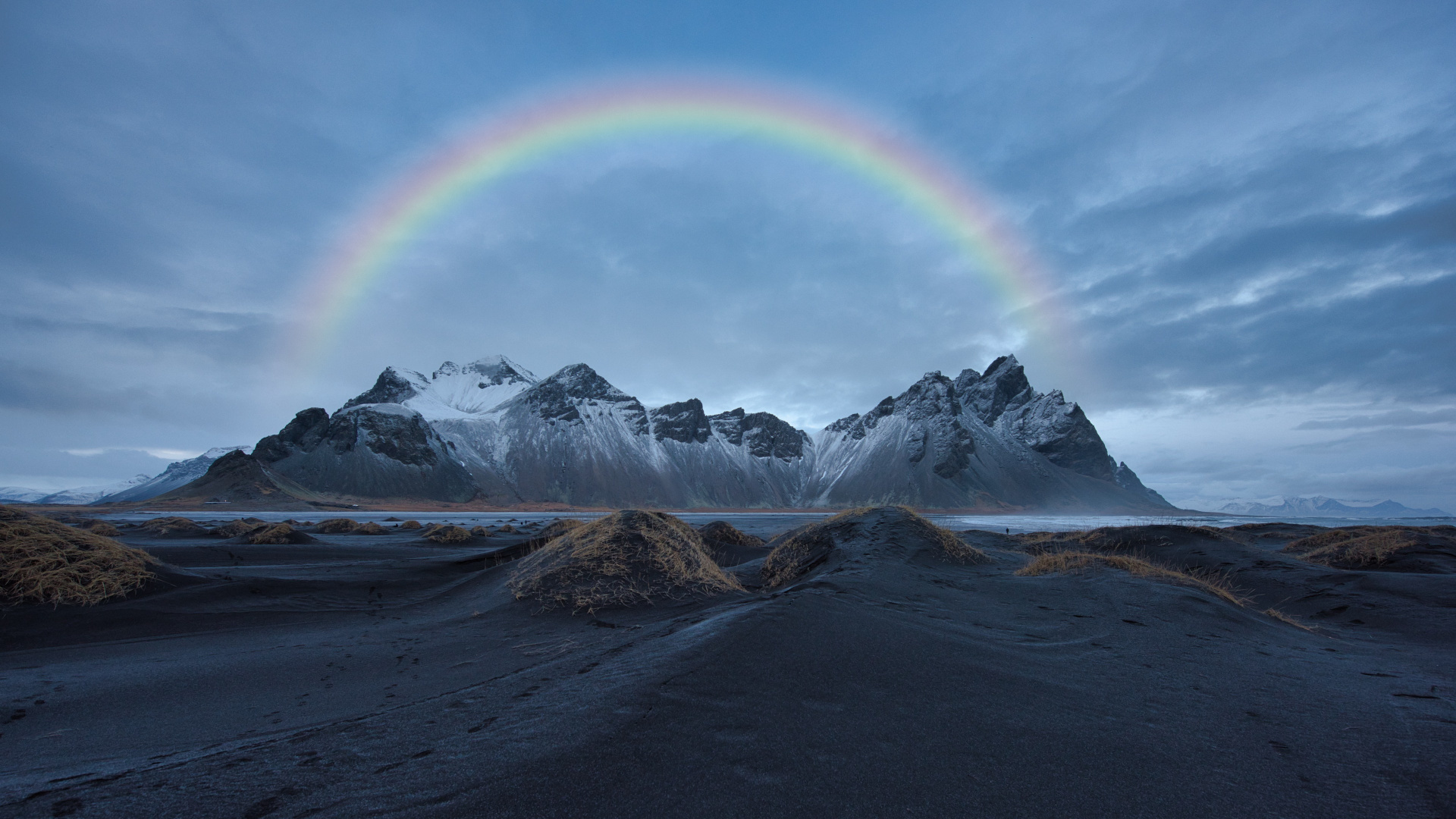 Mountain, Rainbow, Cloud, Water, Ecoregion. Wallpaper in 1920x1080 Resolution