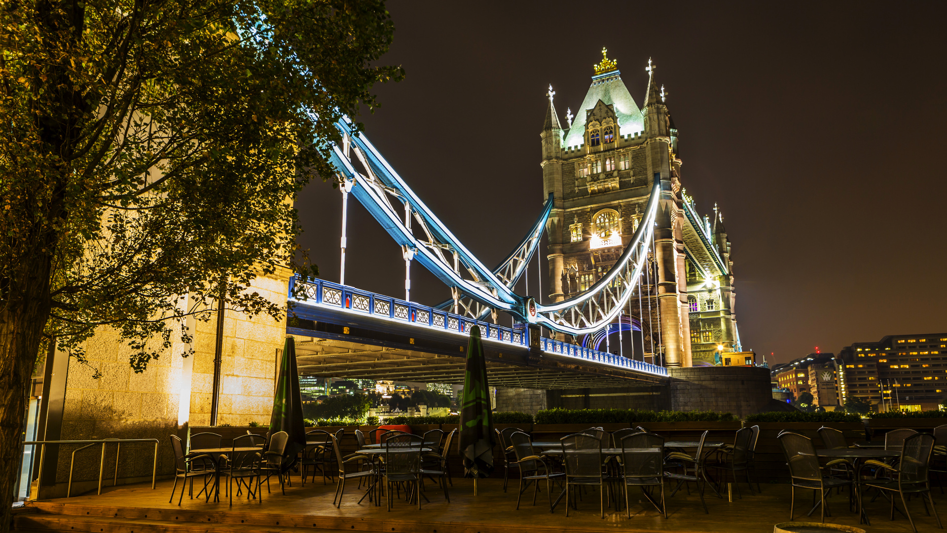 Blue and White Lighted Bridge During Night Time. Wallpaper in 1920x1080 Resolution