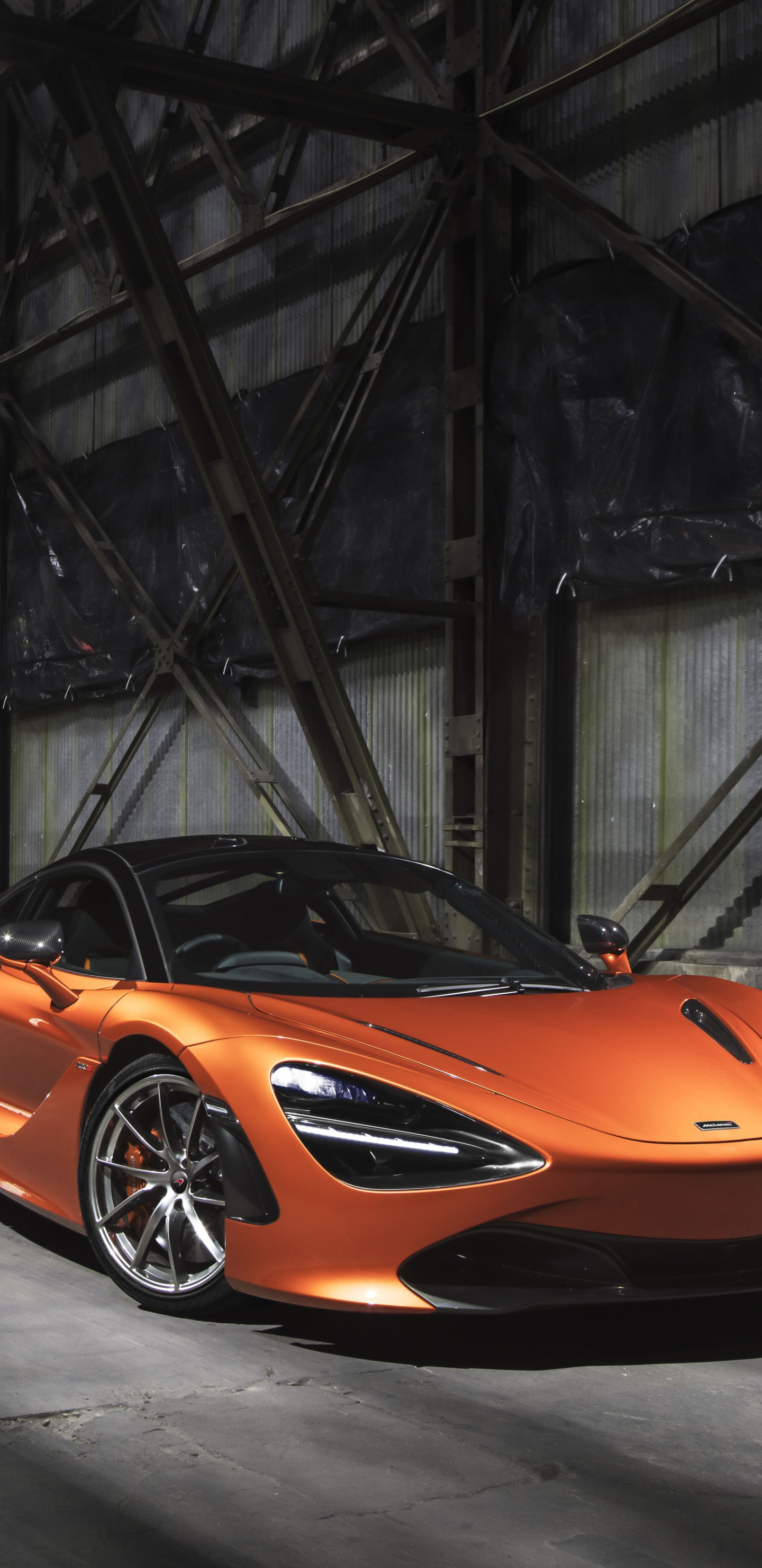 Orange Lamborghini Aventador in a Tunnel. Wallpaper in 1440x2960 Resolution