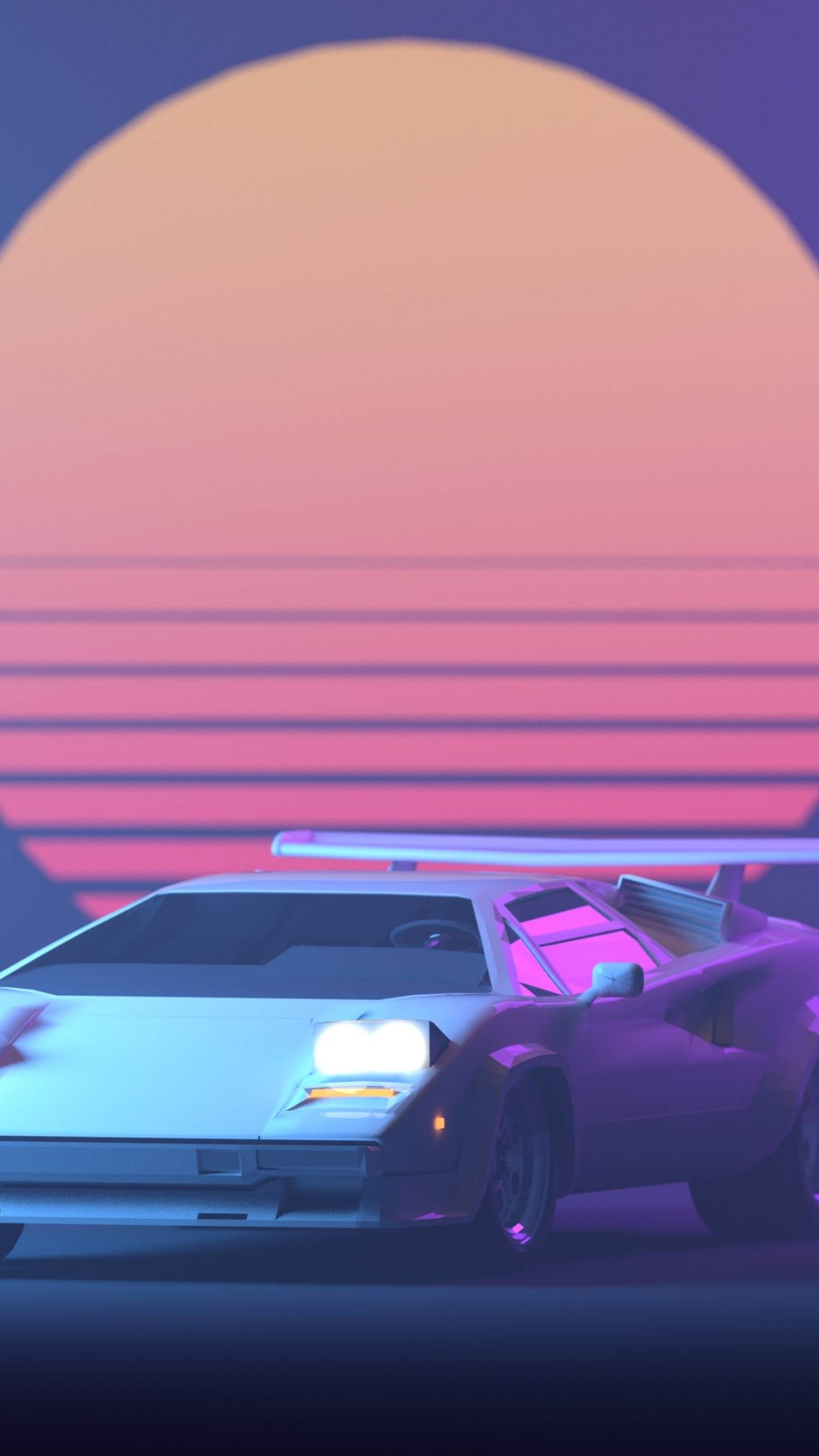 Synthwave, 粉红色, 品红色, 超级跑车, 汽车外 壁纸 1080x1920 允许