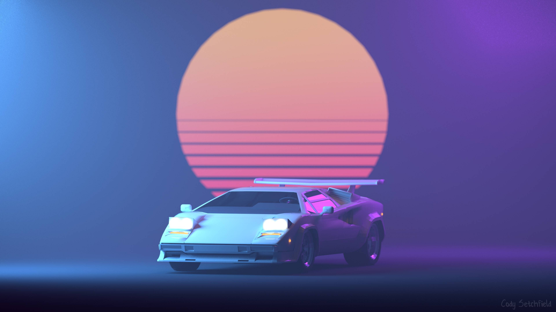 Synthwave, 粉红色, 品红色, 超级跑车, 汽车外 壁纸 1920x1080 允许