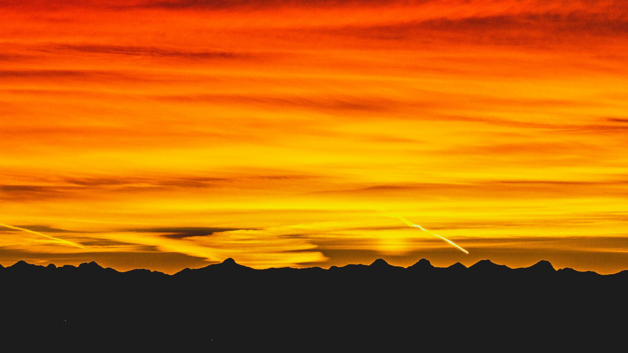 Sunset, Afterglow, Horizon, Red, Sunrise. Wallpaper in 1280x720 Resolution