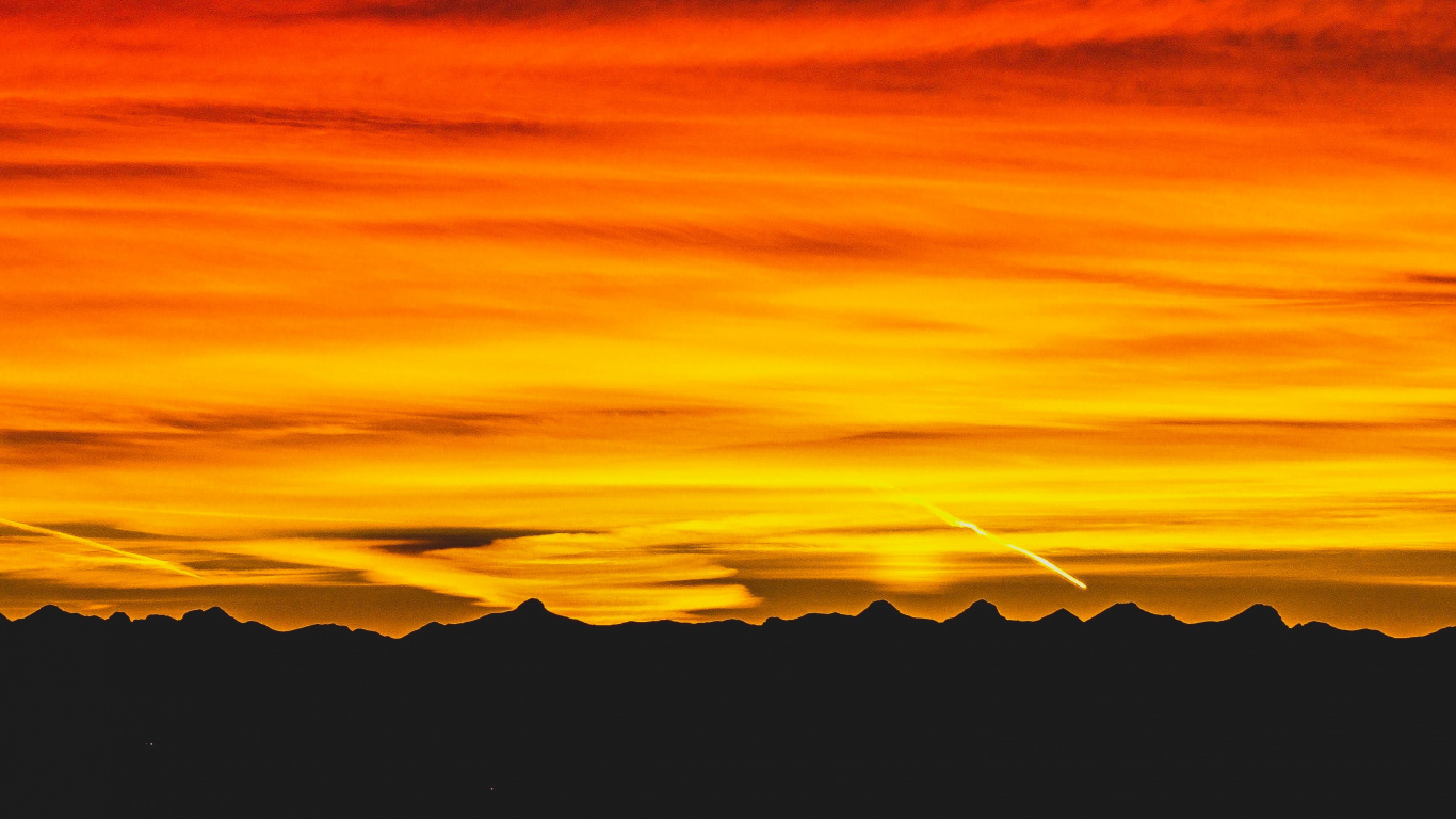 Sunset, Afterglow, Horizon, Red, Sunrise. Wallpaper in 1366x768 Resolution