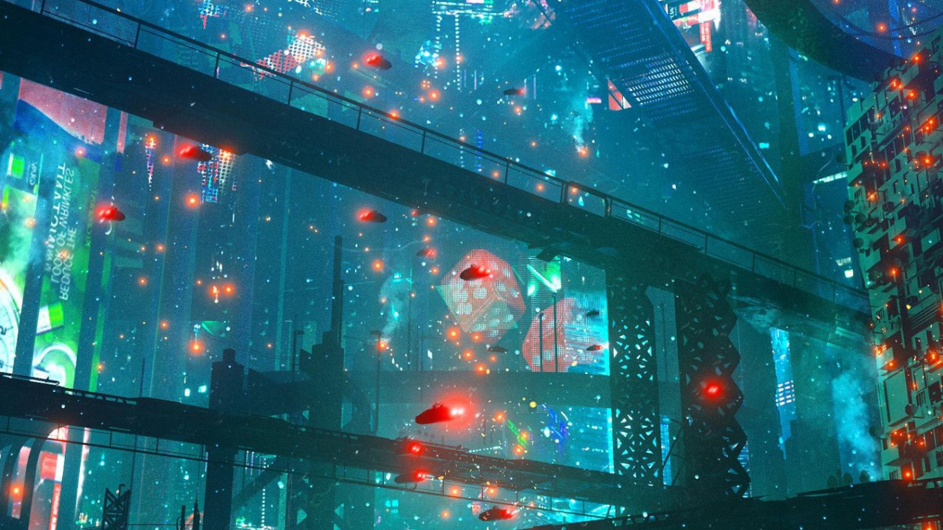 Arte Cyberpunk Dangiuz, Arte, Arte Digital, Cyberpunk, Arte Animado. Wallpaper in 1366x768 Resolution