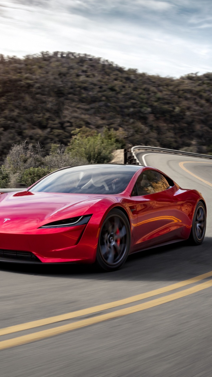 Tesla Roadster, Tesla, Car, Sportwagen, Tire. Wallpaper in 720x1280 Resolution