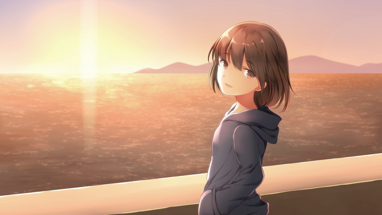 Mujer en Camisa Blanca de Manga Larga y Falda Azul de Pie Sobre la Arena Marrón Durante la Puesta de Sol. Wallpaper in 1280x720 Resolution