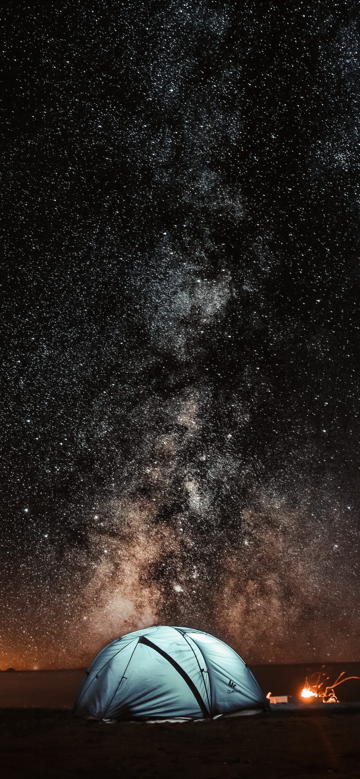 White Dome Tent Under Starry Night. Wallpaper in 1242x2688 Resolution