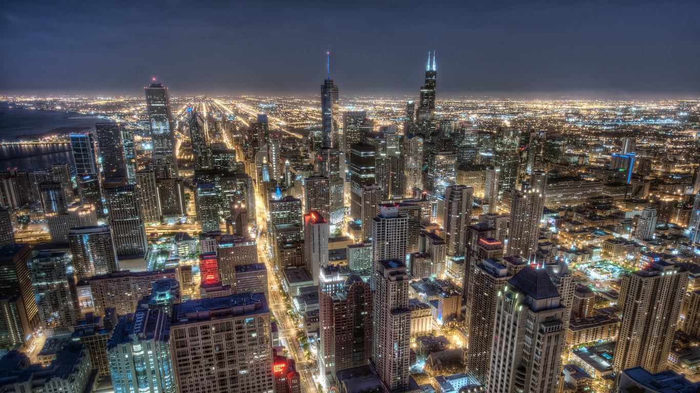 Vue Aérienne Des Bâtiments de la Ville Pendant la Nuit. Wallpaper in 1366x768 Resolution