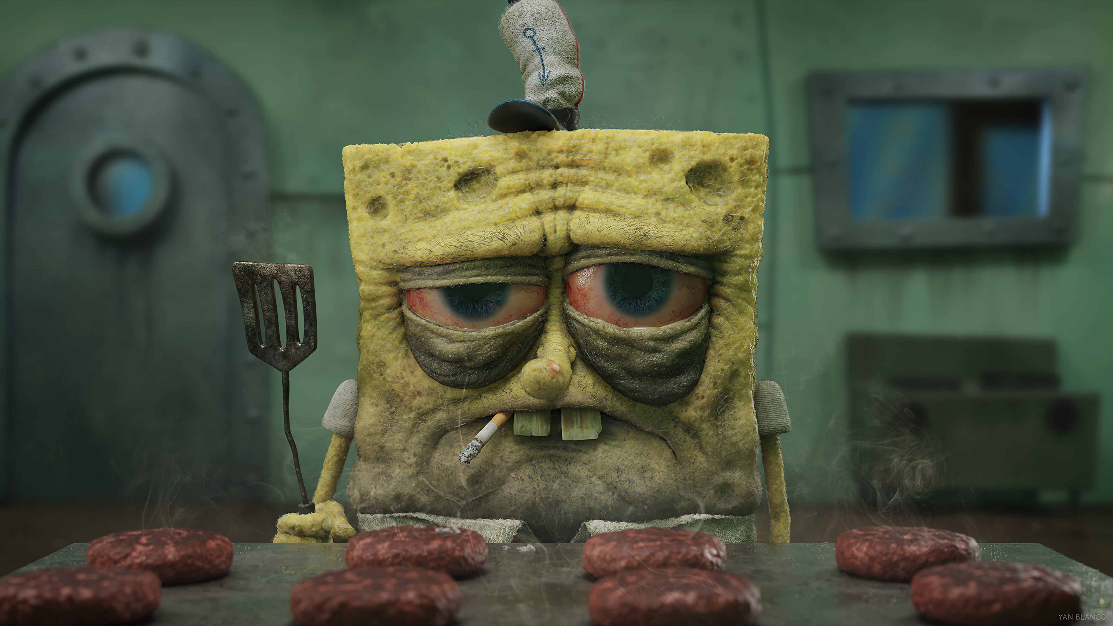 Schwamm Bob, Müder Spongebob, Thaddäus, SpongeBob Schwammkopf, Spongebob Krusty Cook-off. Wallpaper in 3840x2160 Resolution