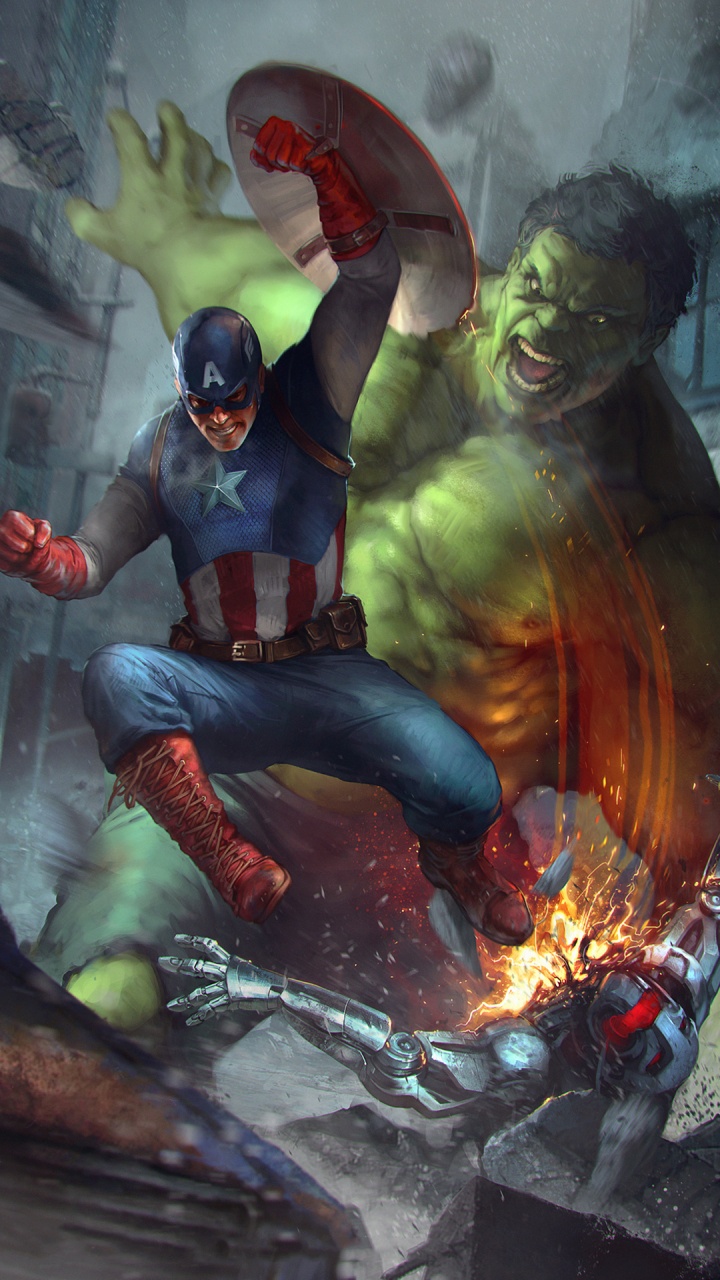 Hulk, Capitán América, Mapache Cohete, Superhéroe, Perno Negro. Wallpaper in 720x1280 Resolution