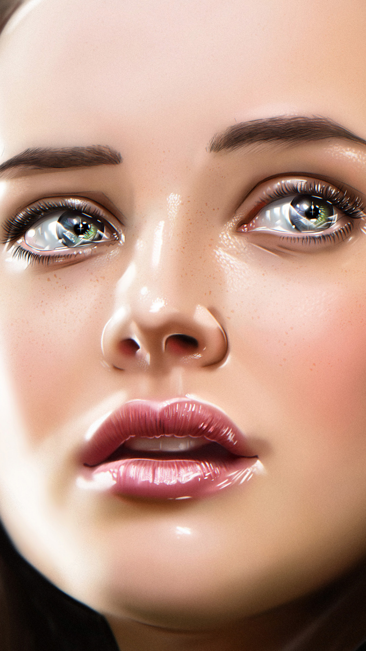 Woman With Black Hair and Wearing White Earbuds. Wallpaper in 750x1334 Resolution