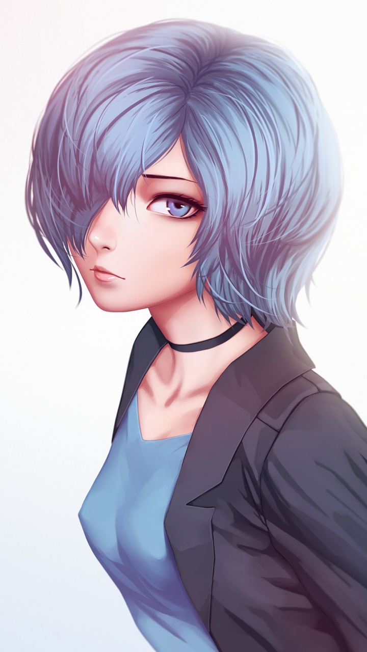 Frau im Blauen Hemd Anime-Charakter. Wallpaper in 720x1280 Resolution