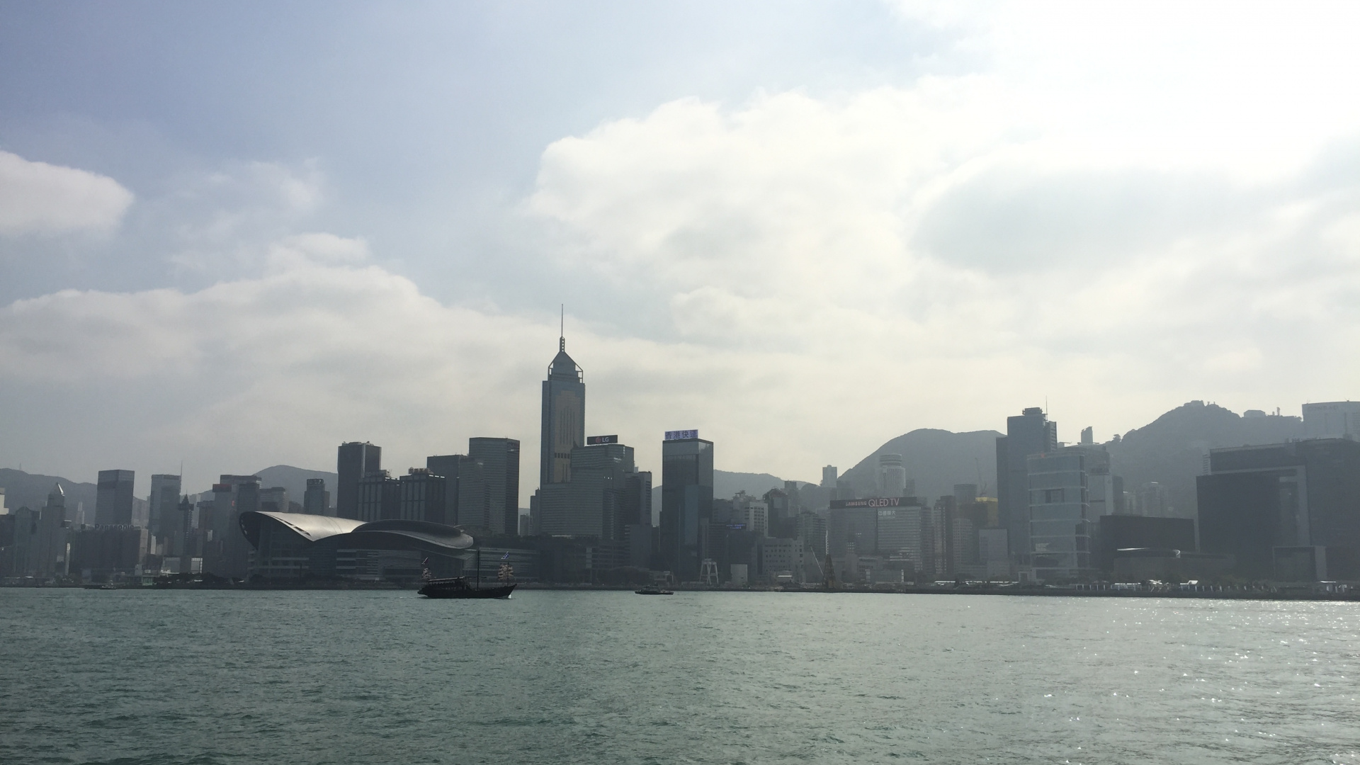 Skyline, Water, Skyscraper, Ferry, Daytime. Wallpaper in 1920x1080 Resolution