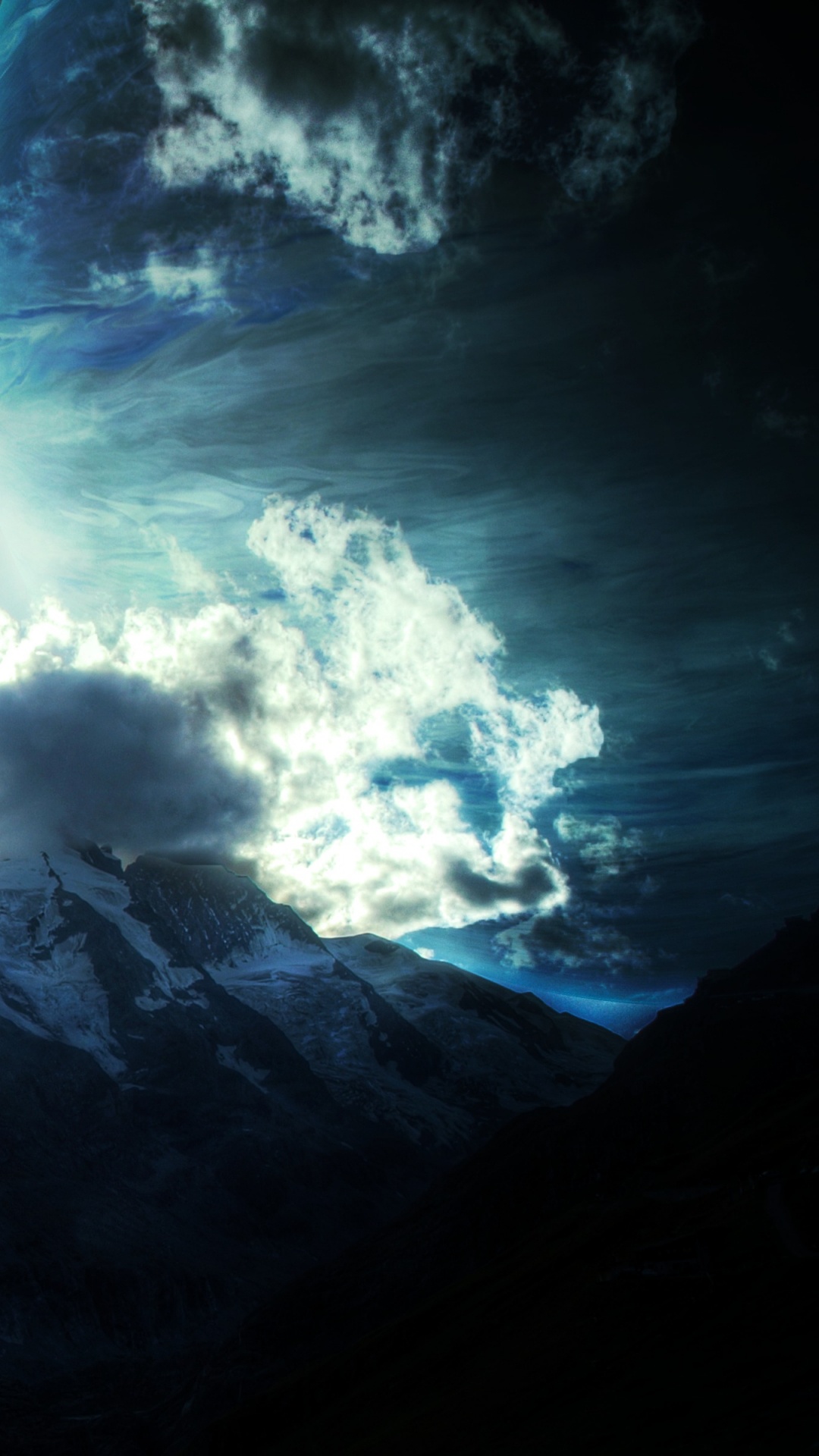 White Clouds Over Snow Covered Mountains. Wallpaper in 1080x1920 Resolution