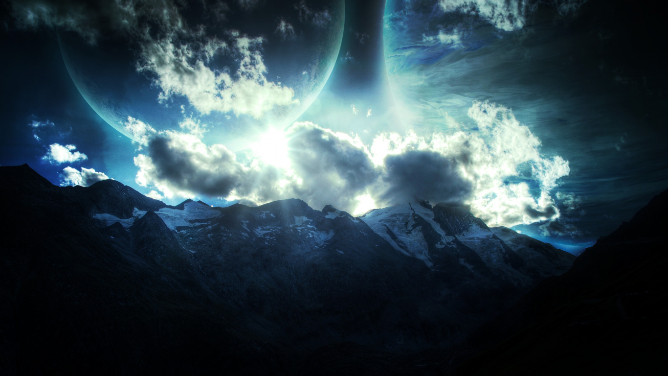 White Clouds Over Snow Covered Mountains. Wallpaper in 1366x768 Resolution