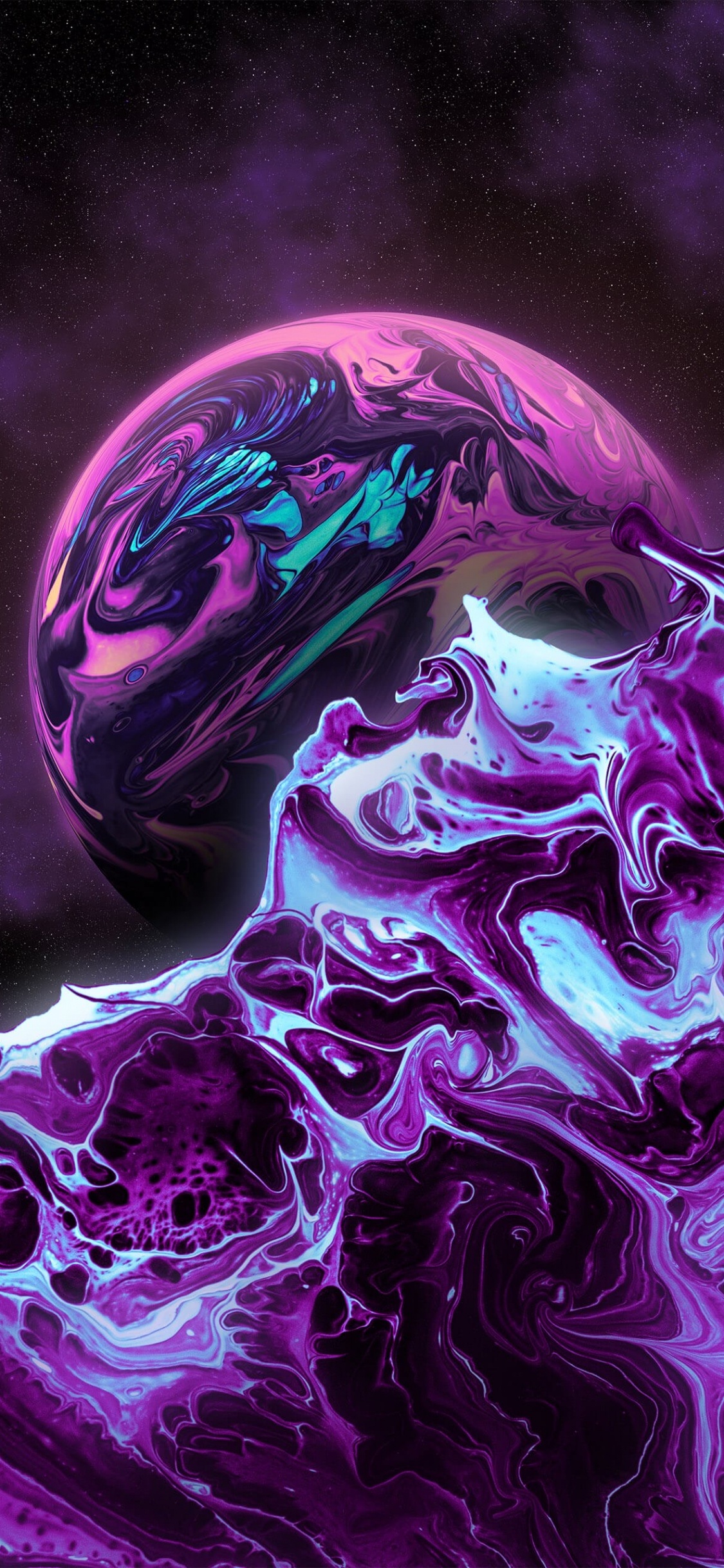 Tablet, Arte, Morado, Agua, Líquido. Wallpaper in 1125x2436 Resolution