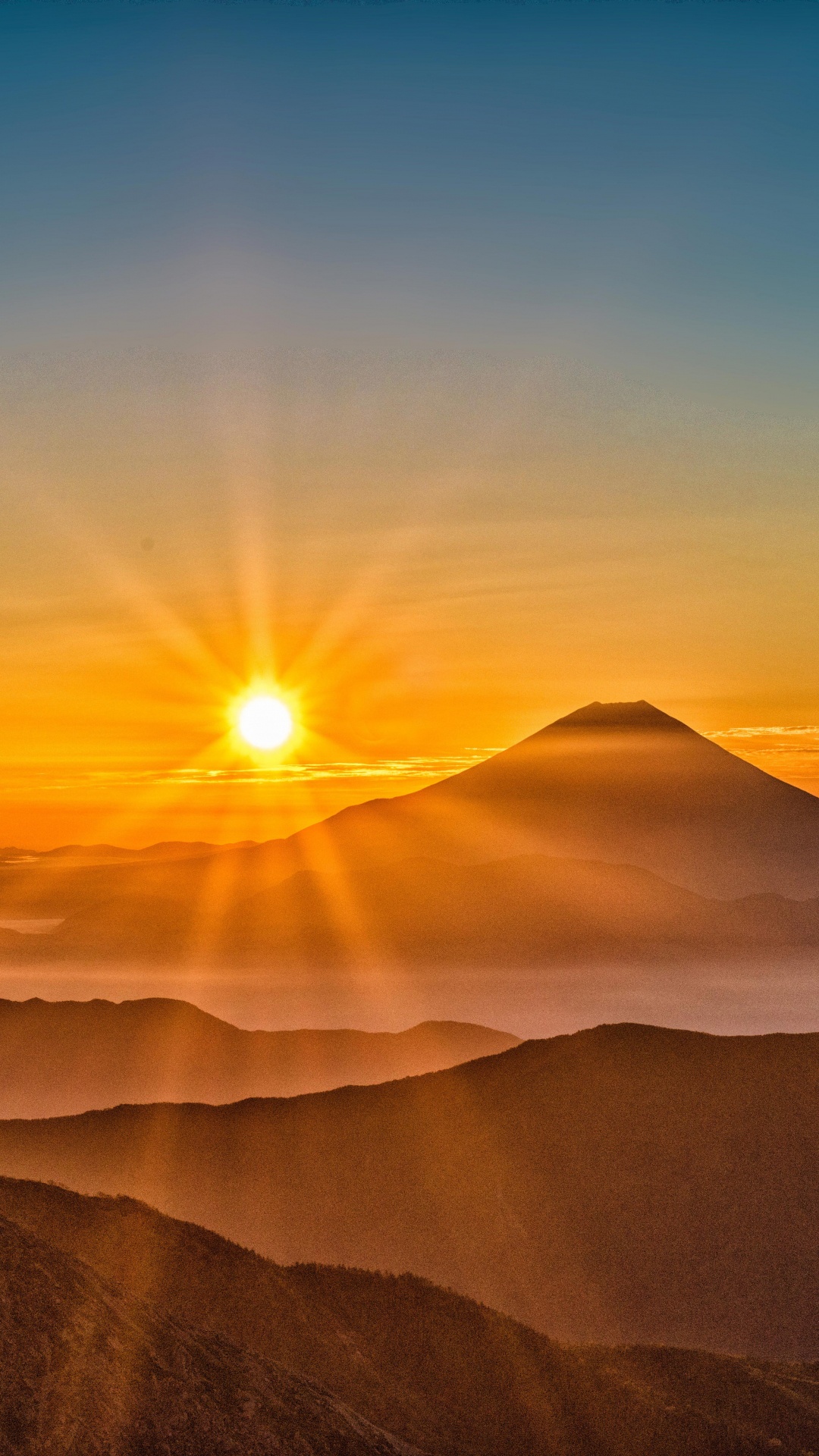 Mount Fuji, Bergigen Landschaftsformen, Sonnenaufgang, Natur, Horizont. Wallpaper in 1080x1920 Resolution