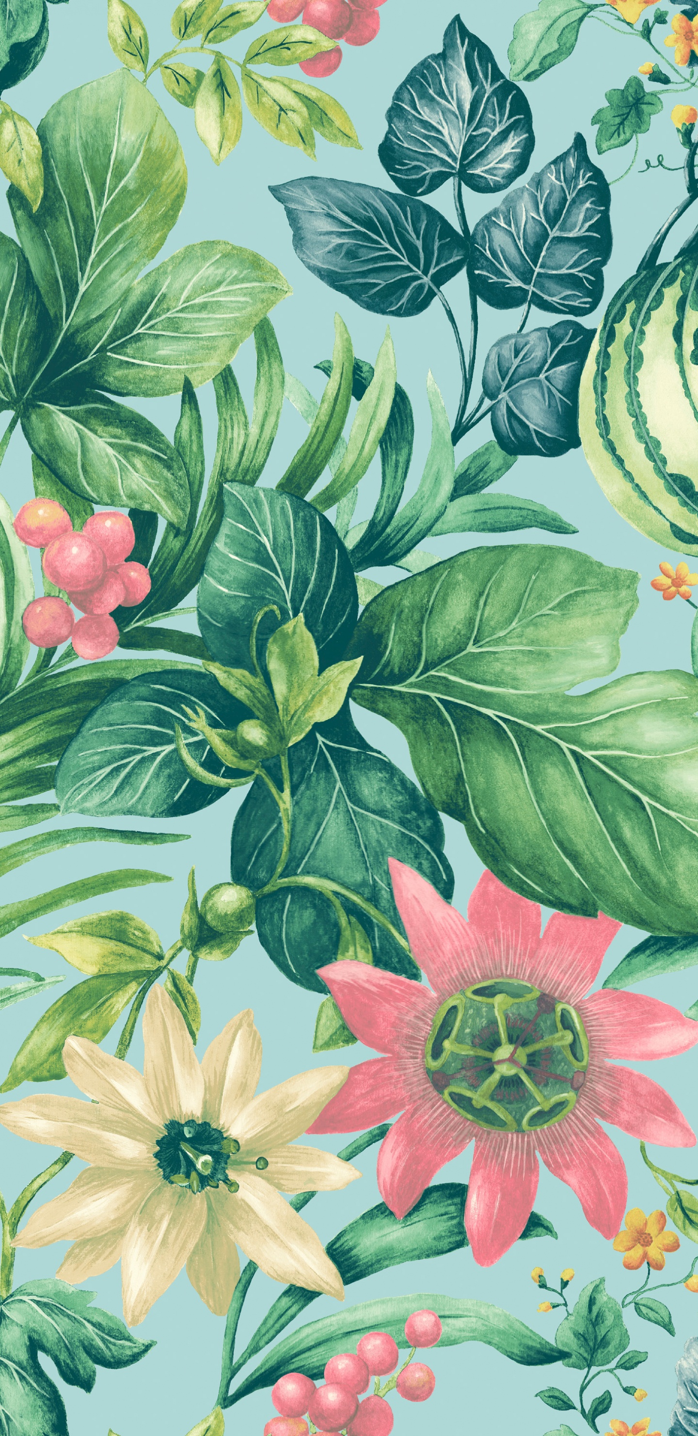 Textil Floral Verde Rosa y Blanco. Wallpaper in 1440x2960 Resolution