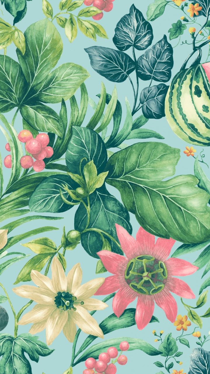 Grün-rosa-weißes Florales Textil. Wallpaper in 720x1280 Resolution