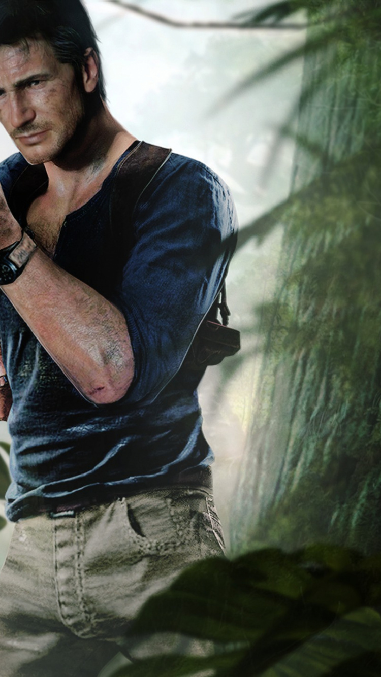 Nathan Drake, Uncharted 2 Among Thieves, Naughty Dog, Jungle, Plant. Wallpaper in 750x1334 Resolution
