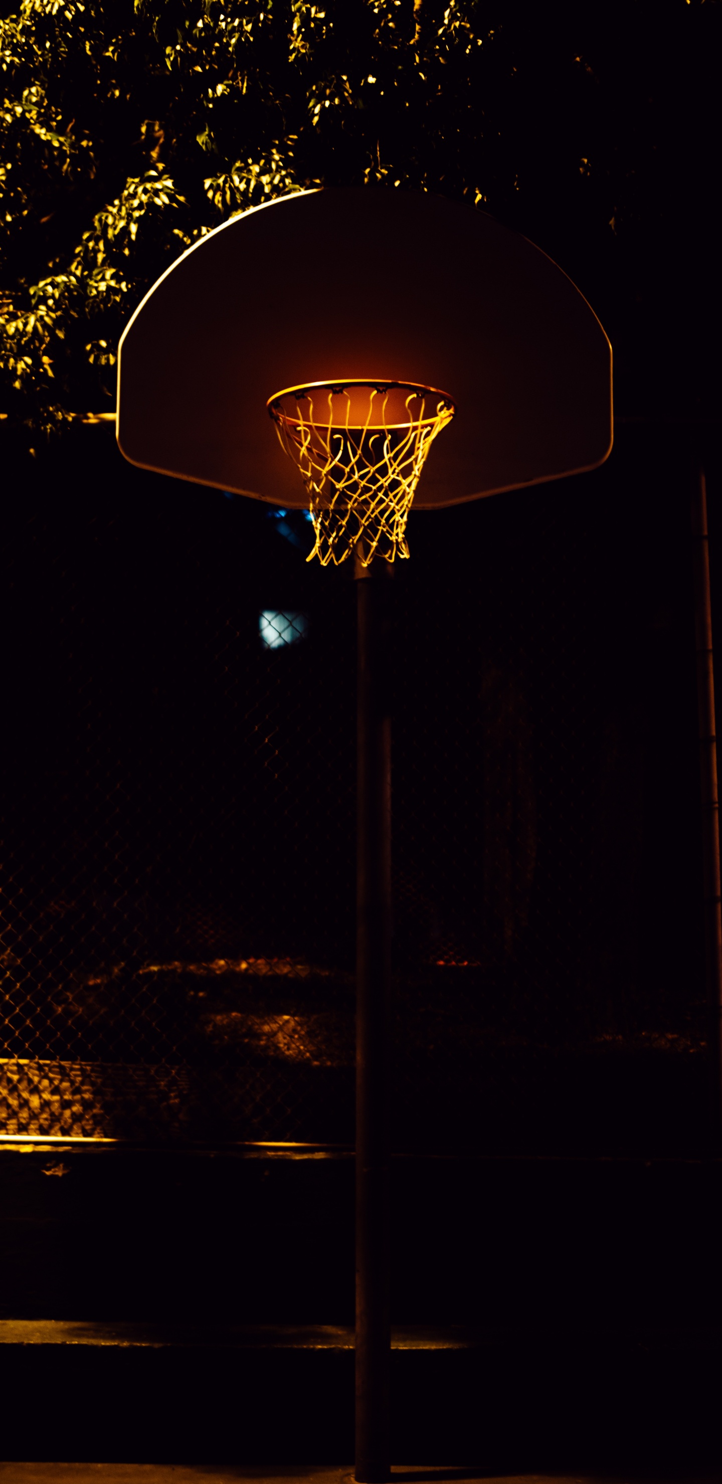 Basketball Hoop With Light Turned on During Night Time. Wallpaper in 1440x2960 Resolution