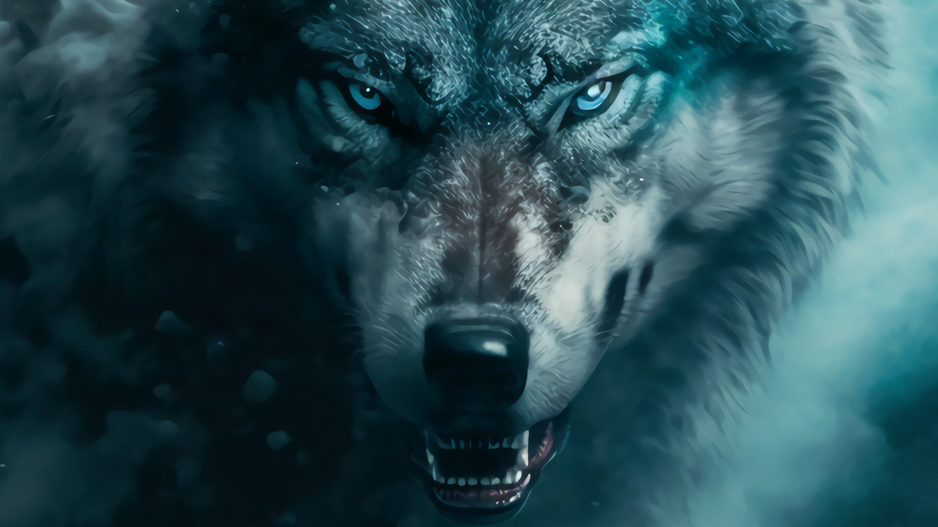 Wolf, Water, Carnivore, Azure, Whiskers. Wallpaper in 1366x768 Resolution