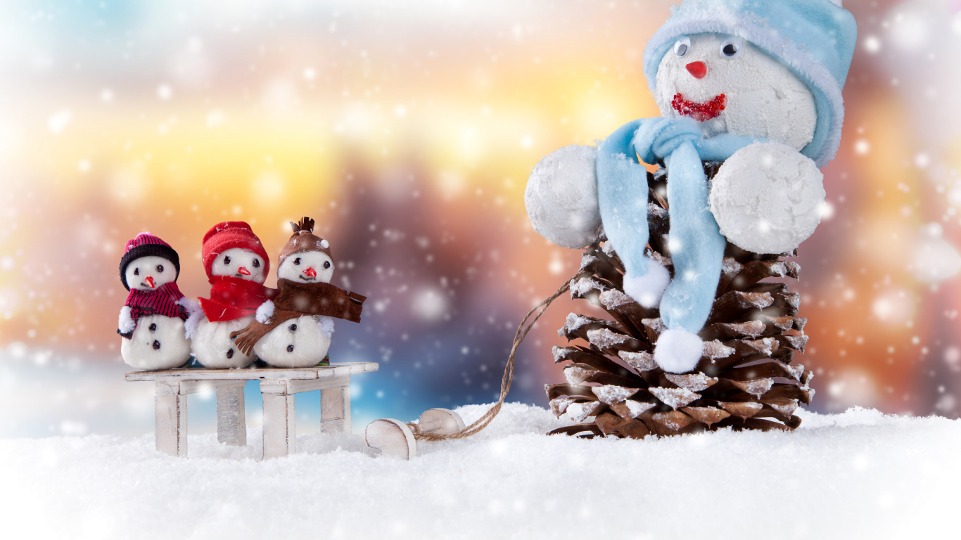 Christmas Day, Snowman, Winter, Snow, Freezing. Wallpaper in 1366x768 Resolution