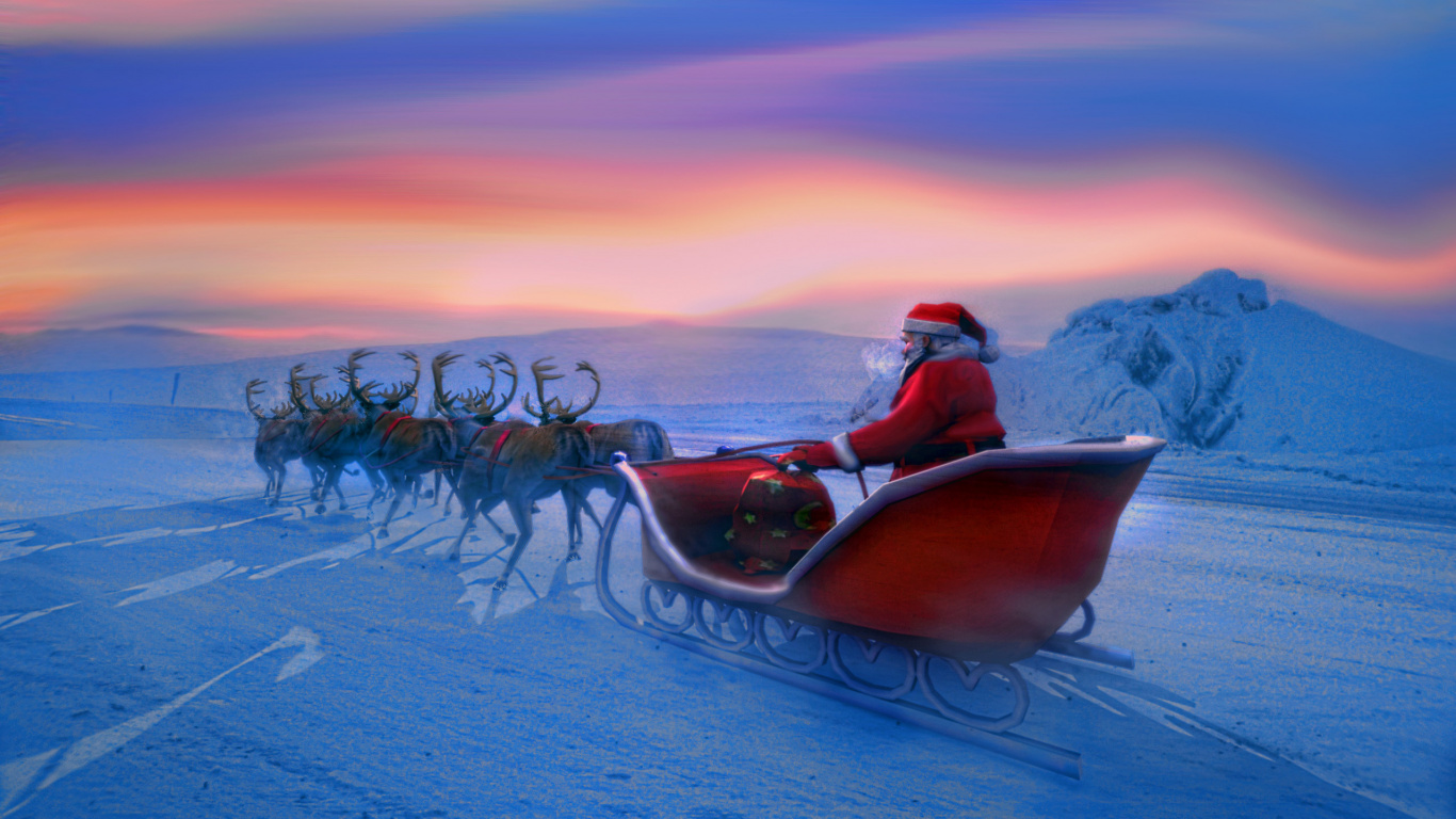 Santa Claus, Le Jour De Noël, de L'arctique, Traîneau, Toundra. Wallpaper in 1366x768 Resolution