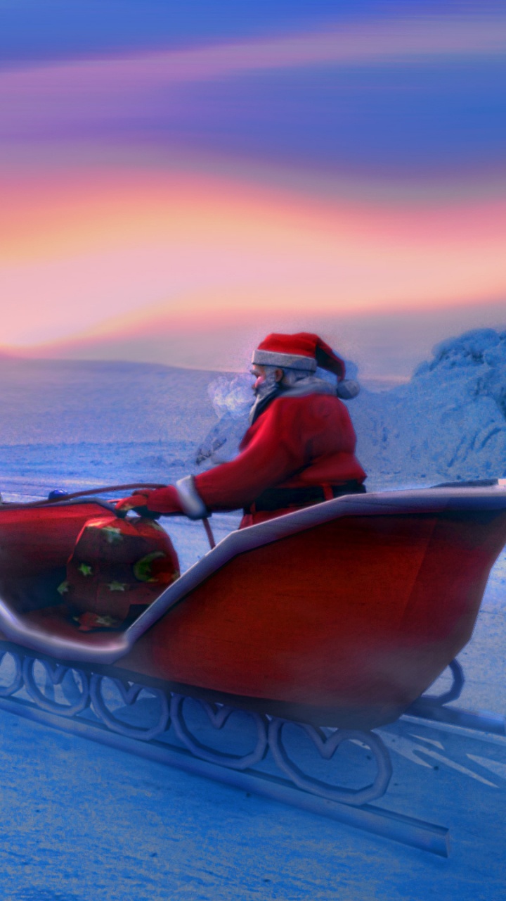 Santa Claus, Christmas Day, Arctic, Sled, Tundra. Wallpaper in 720x1280 Resolution