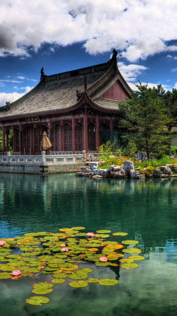 旅游景点, 反射, 性质, 池塘, 中国建筑 壁纸 750x1334 允许