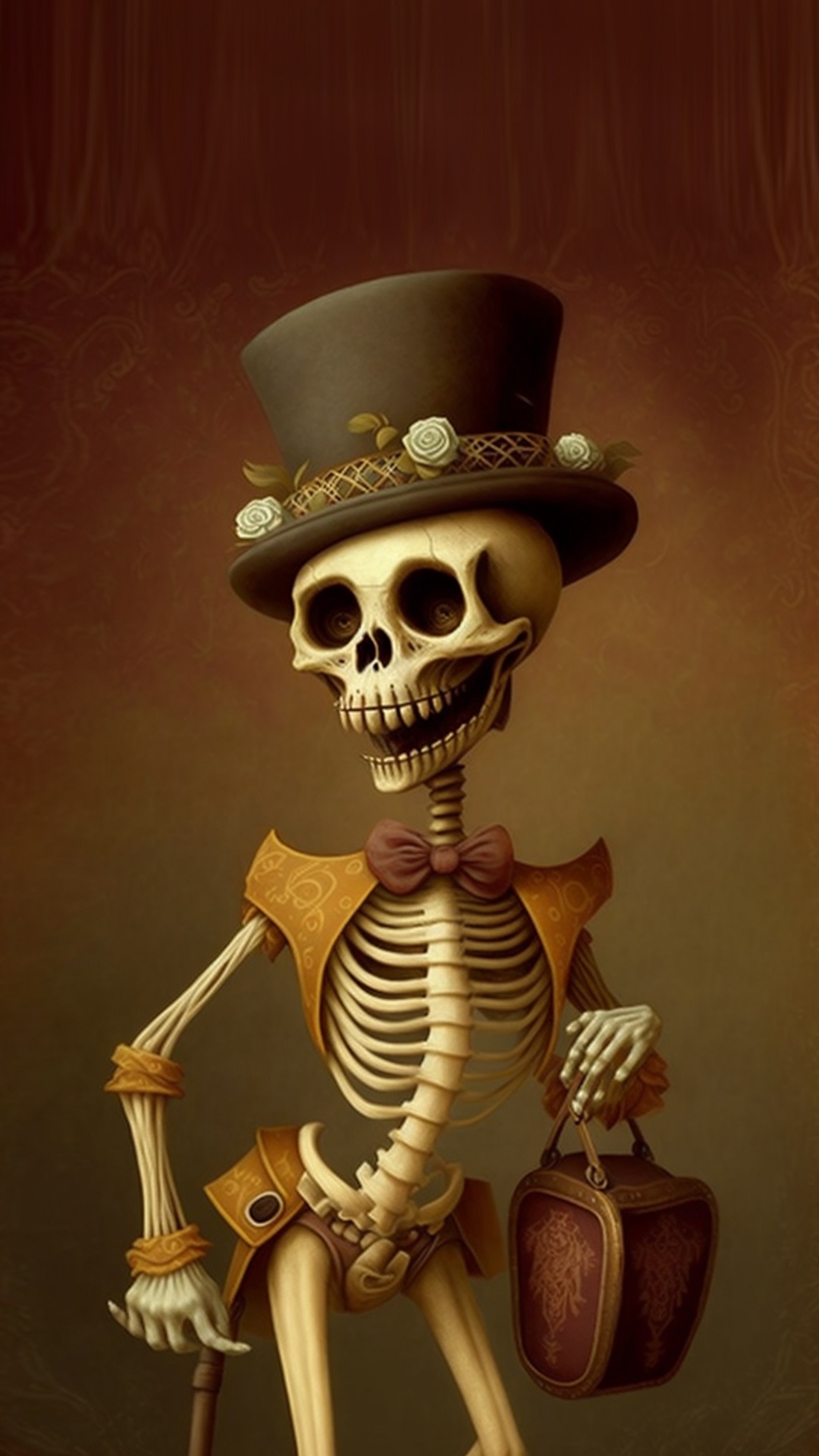 Skeleton, Illustration, Bone, Skull, Fedora. Wallpaper in 1080x1920 Resolution